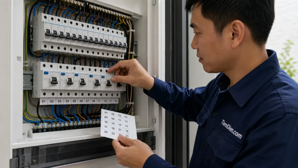 Cách lắp tủ điện gia đình: bố trí MCB, RCBO và đánh số mạch