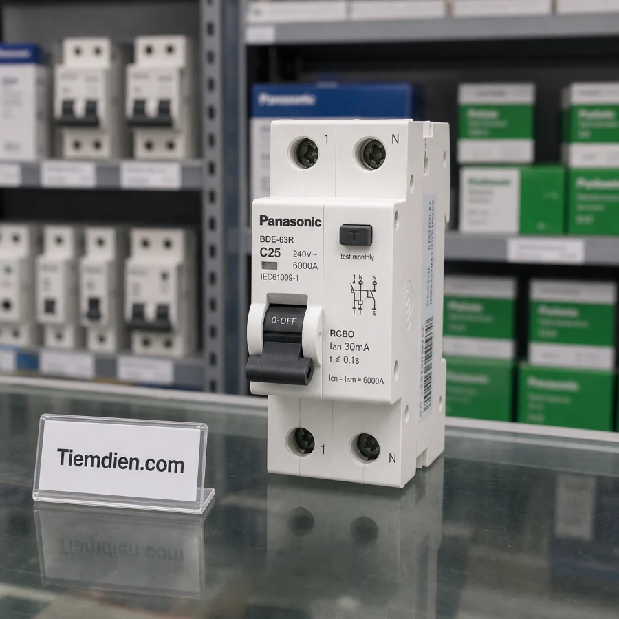 RCBO Panasonic 1P+N 25A 30mA — Chống giật + quá tải