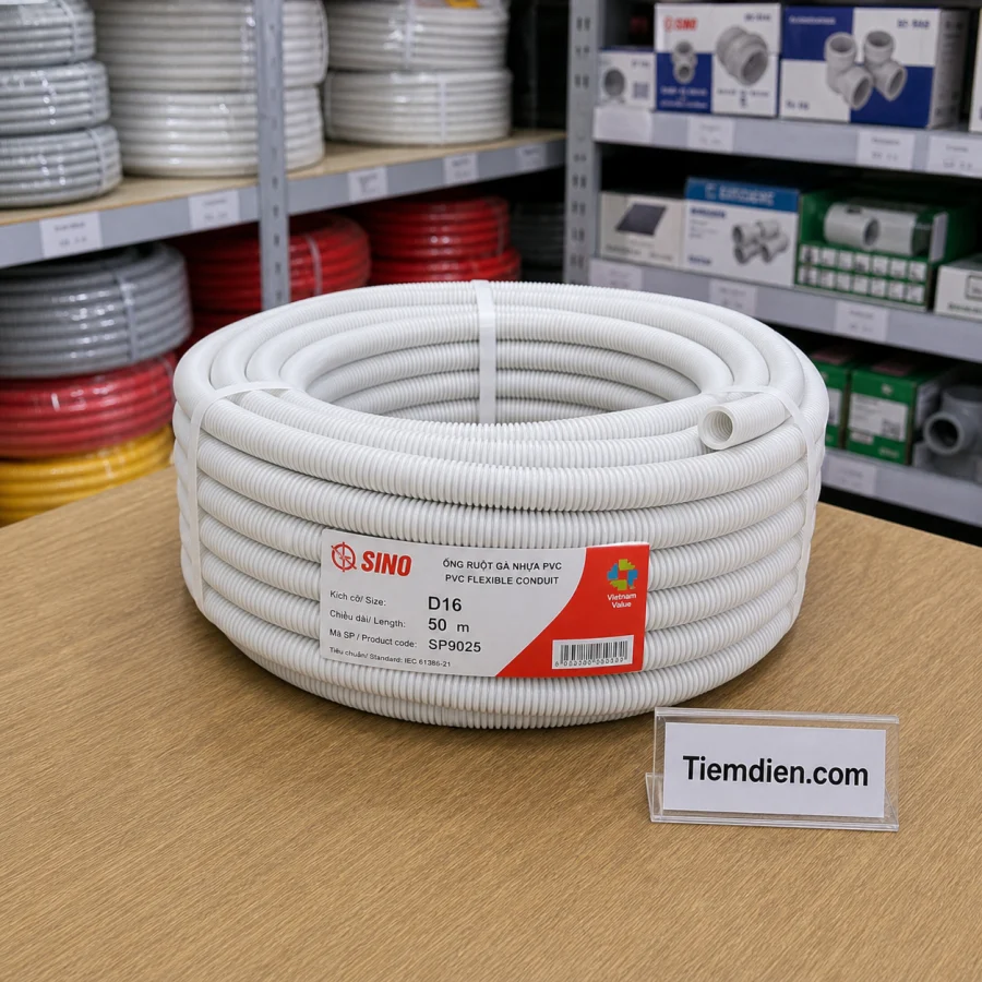 Ống ruột gà nhựa PVC Ø16mm SINO (cuộn 50m)
